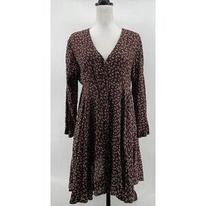 Contempo Casual Dress Women's Medium Brown Floral Babydoll Vintage Boho Western